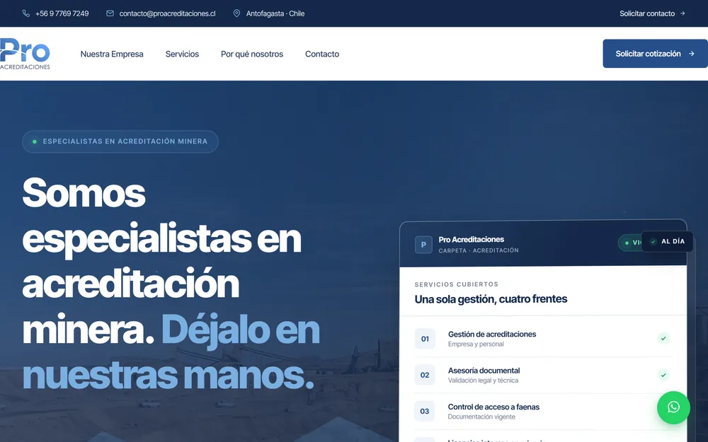 Captura del sitio Pro Acreditaciones
