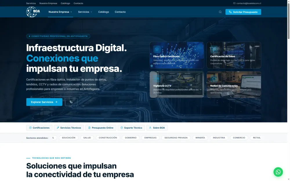 Portada del sitio de BOA Telecomunicaciones