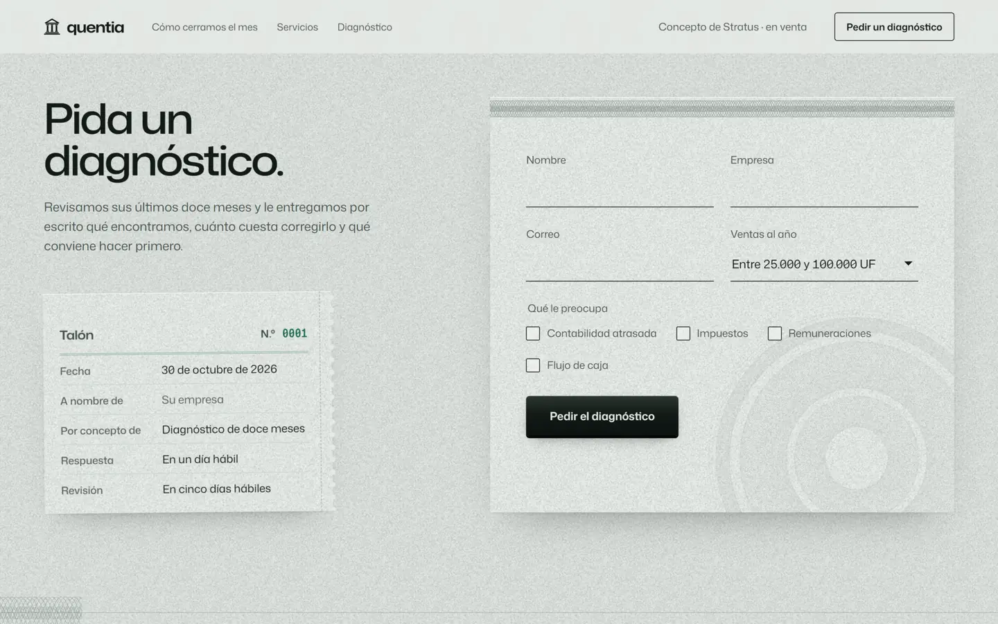Quentia: Pedir un diagnóstico