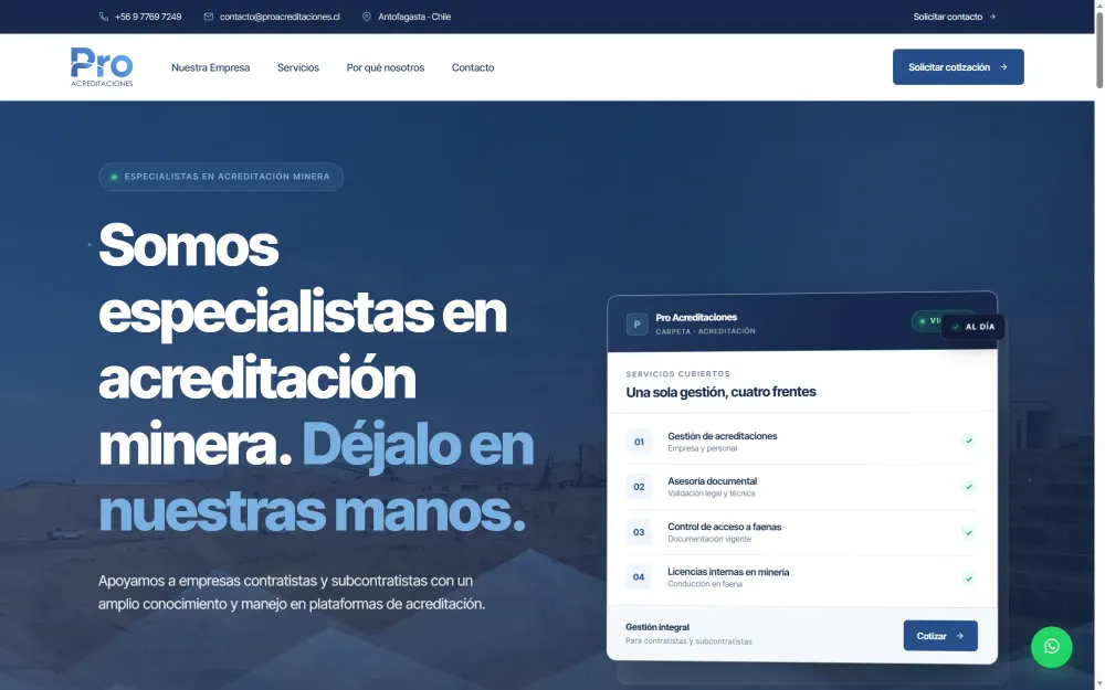 Portada del sitio de Pro Acreditaciones